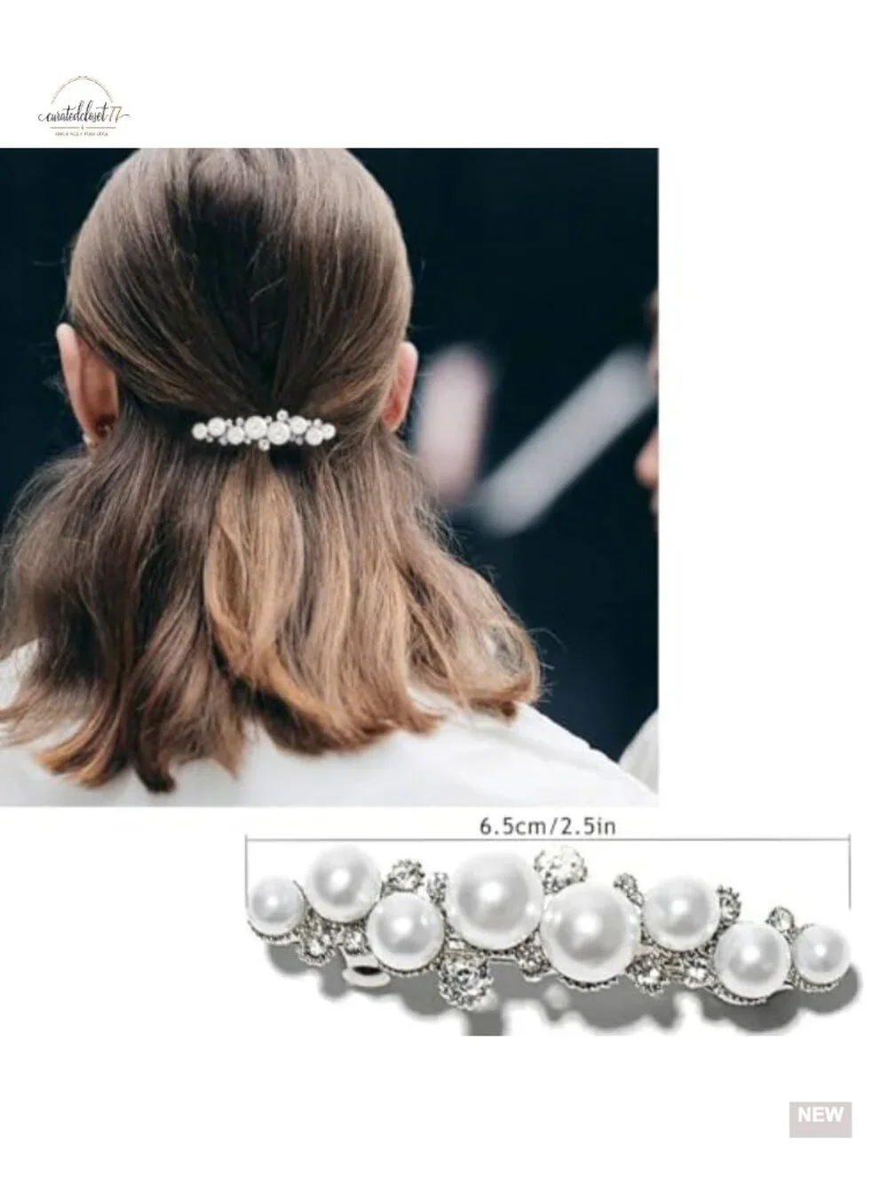 Pearl Crystal Hair Barrette Wedding Rhinestone French Hairclip Decorative